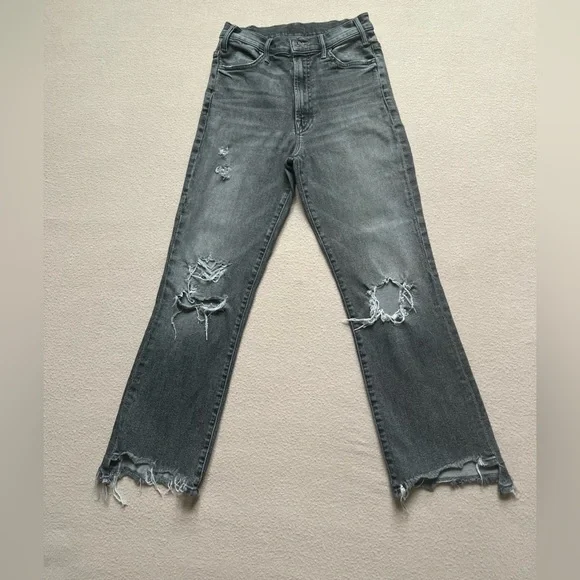 Mother Hustler Crop Step Chew Jeans Sz 27 Scene of the Crime Black Denim - Picture 2 of 14